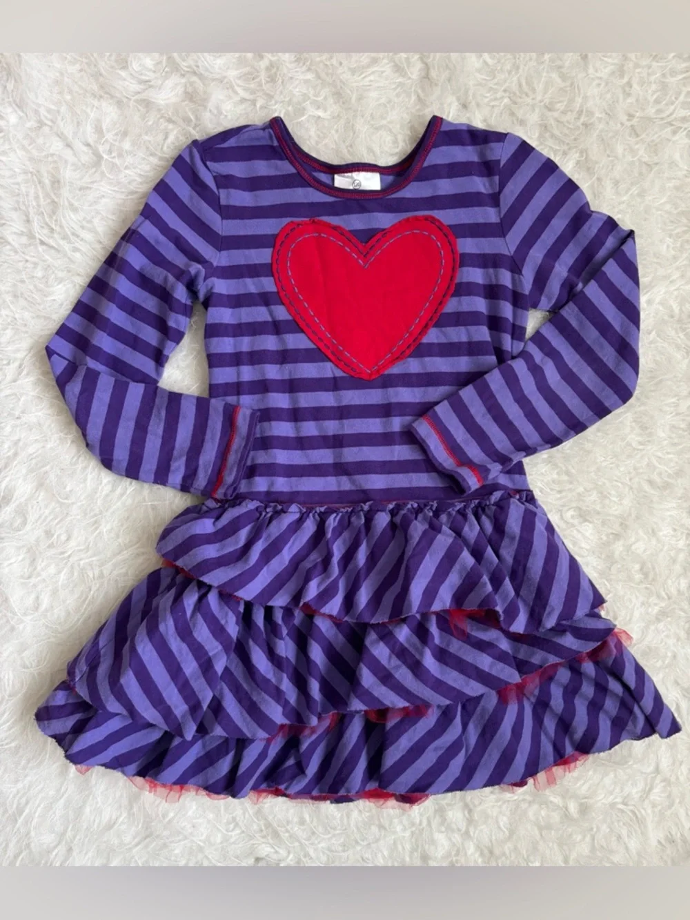 Hanna Andersson Girls Purple Striped Tutu Dress with Red Heart Applique